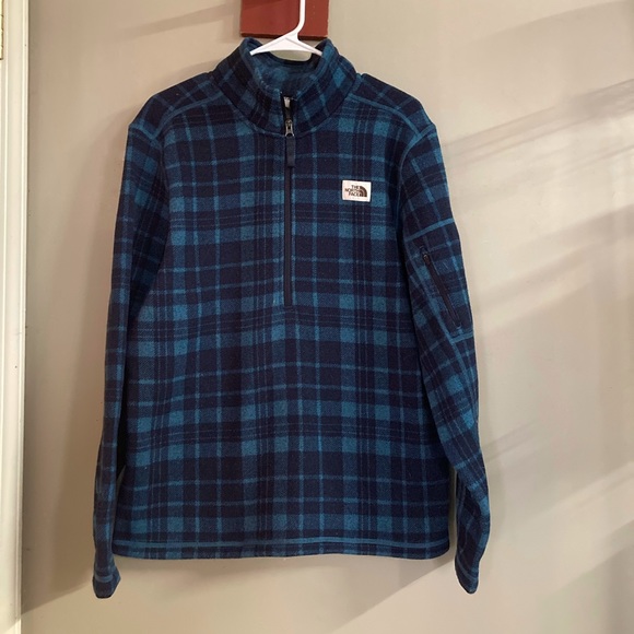 The North Face Blue Plaid Quarter Zip Jacket/Sweater Men's M - Picture 2 of 10